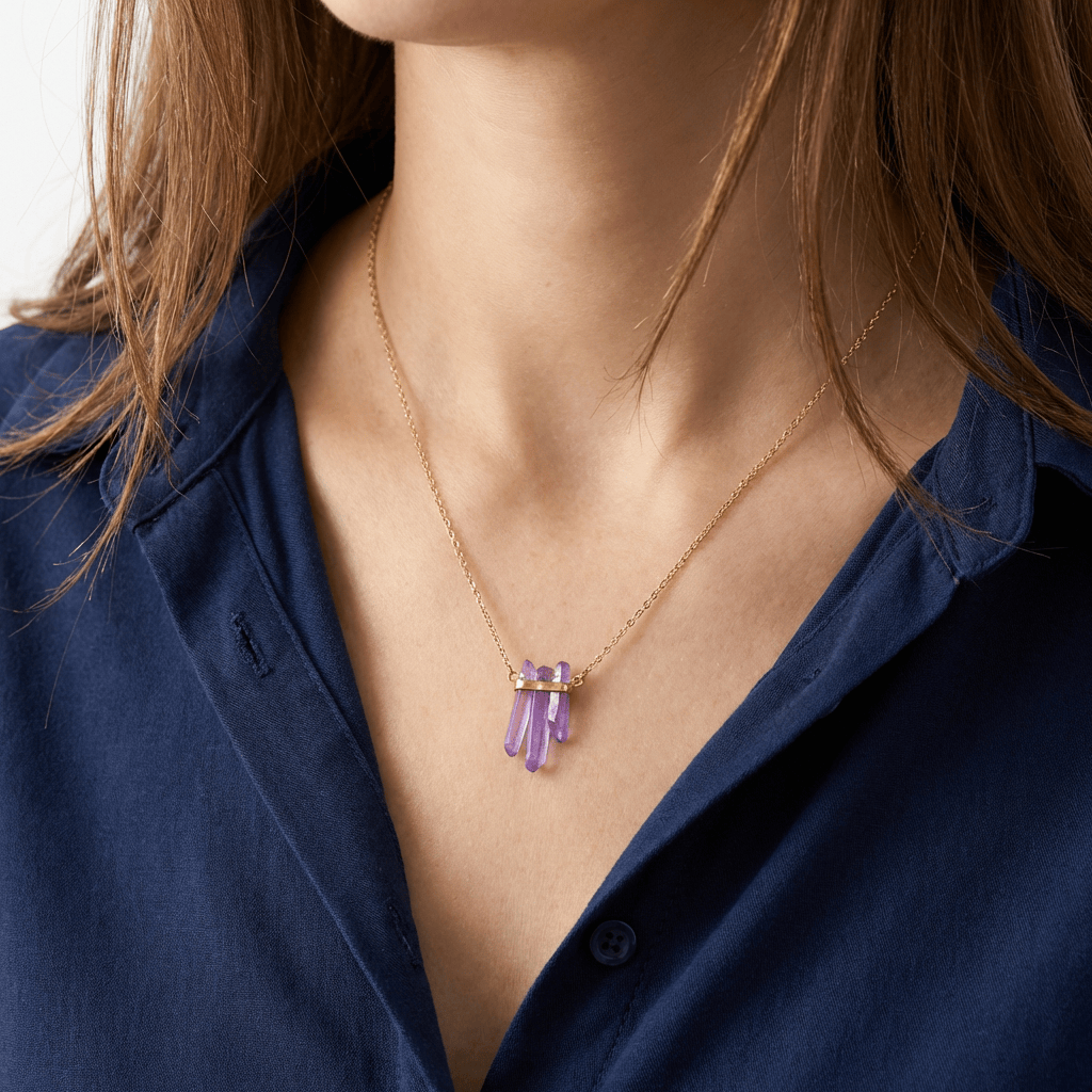 Paarse gouden amethistketting met cluster