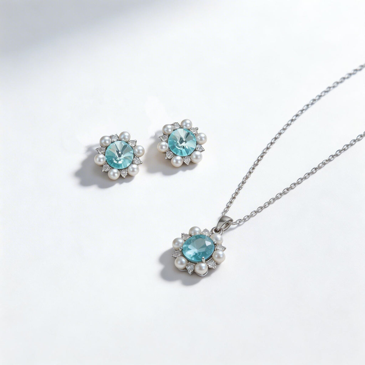 Elegante zonnebloem sieraadset met aquamarijn