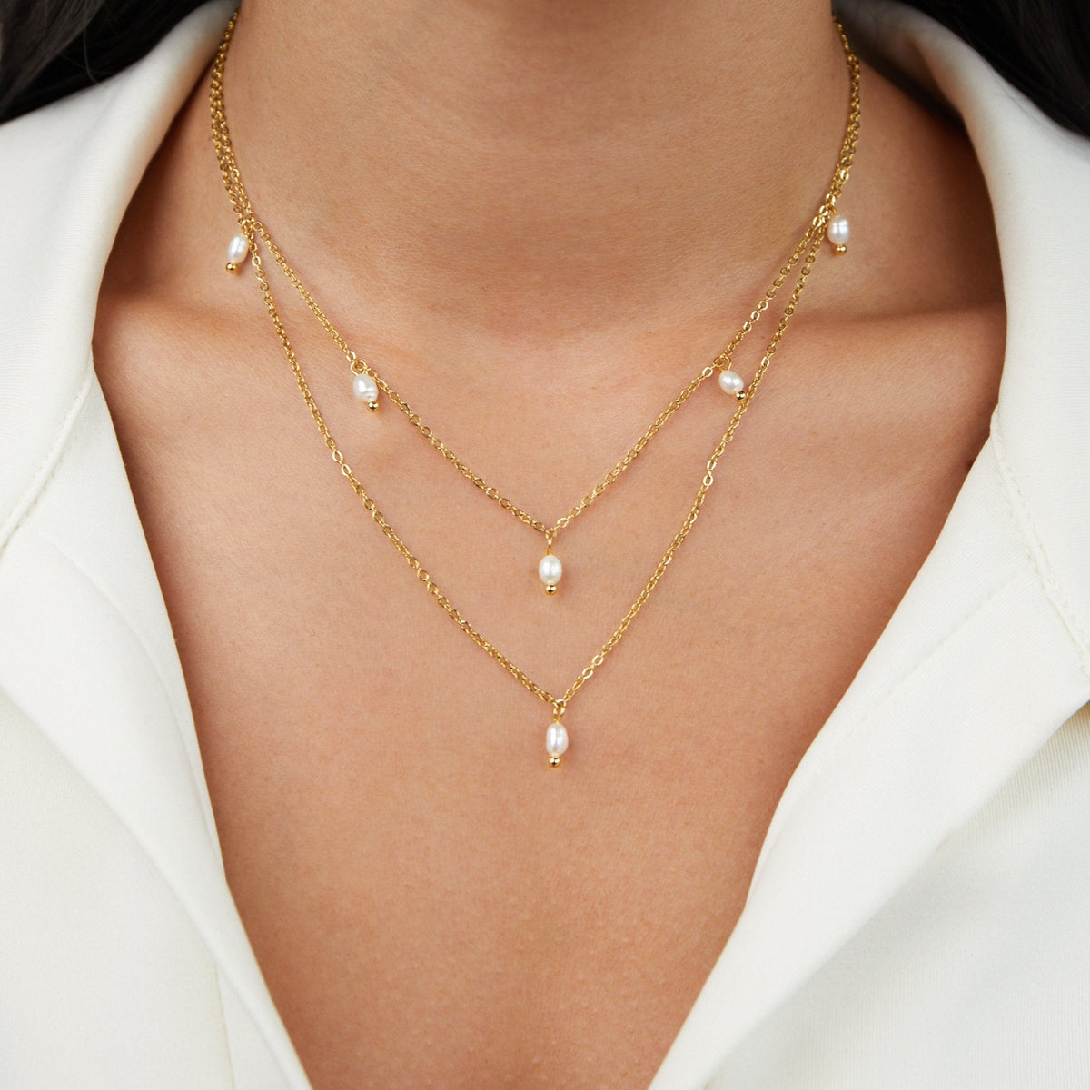 Kayla gelaagde druppelketting met parel
