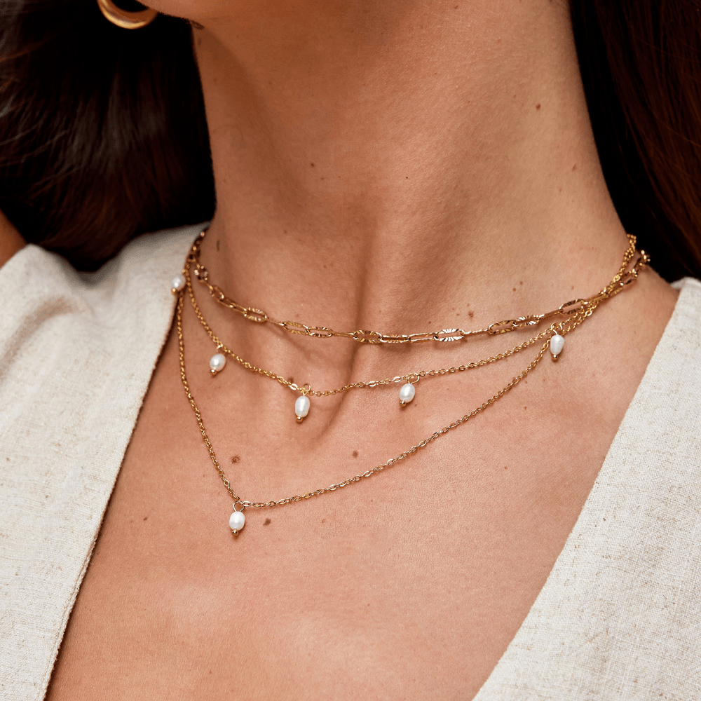 Kayla gelaagde druppelketting met parel