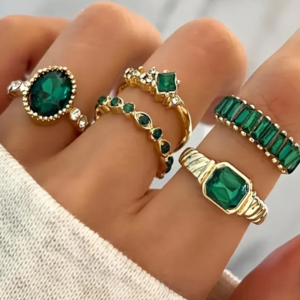 Zarina gouden ringset met smaragd