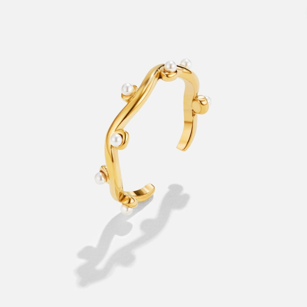 18K gouden golvendering met parel